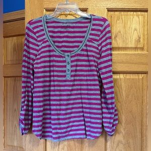 DKNY Jeans Pink and Grey Striped Top - Size Medium